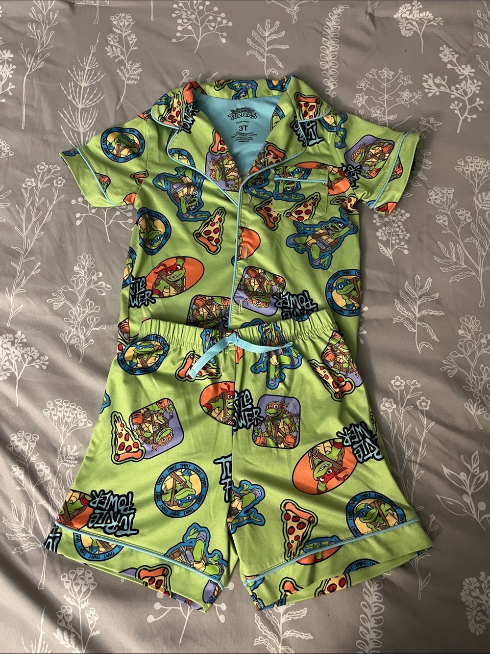 Ninja turtles Kids Pajamas Green with Blue and Orange Pizza & Turtle Print
